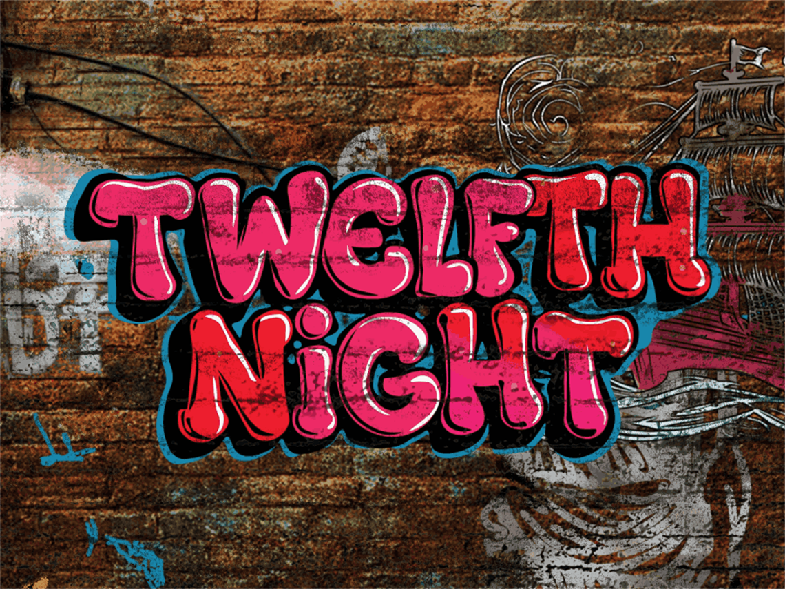 image of the words Twelfth Night on a brick wall