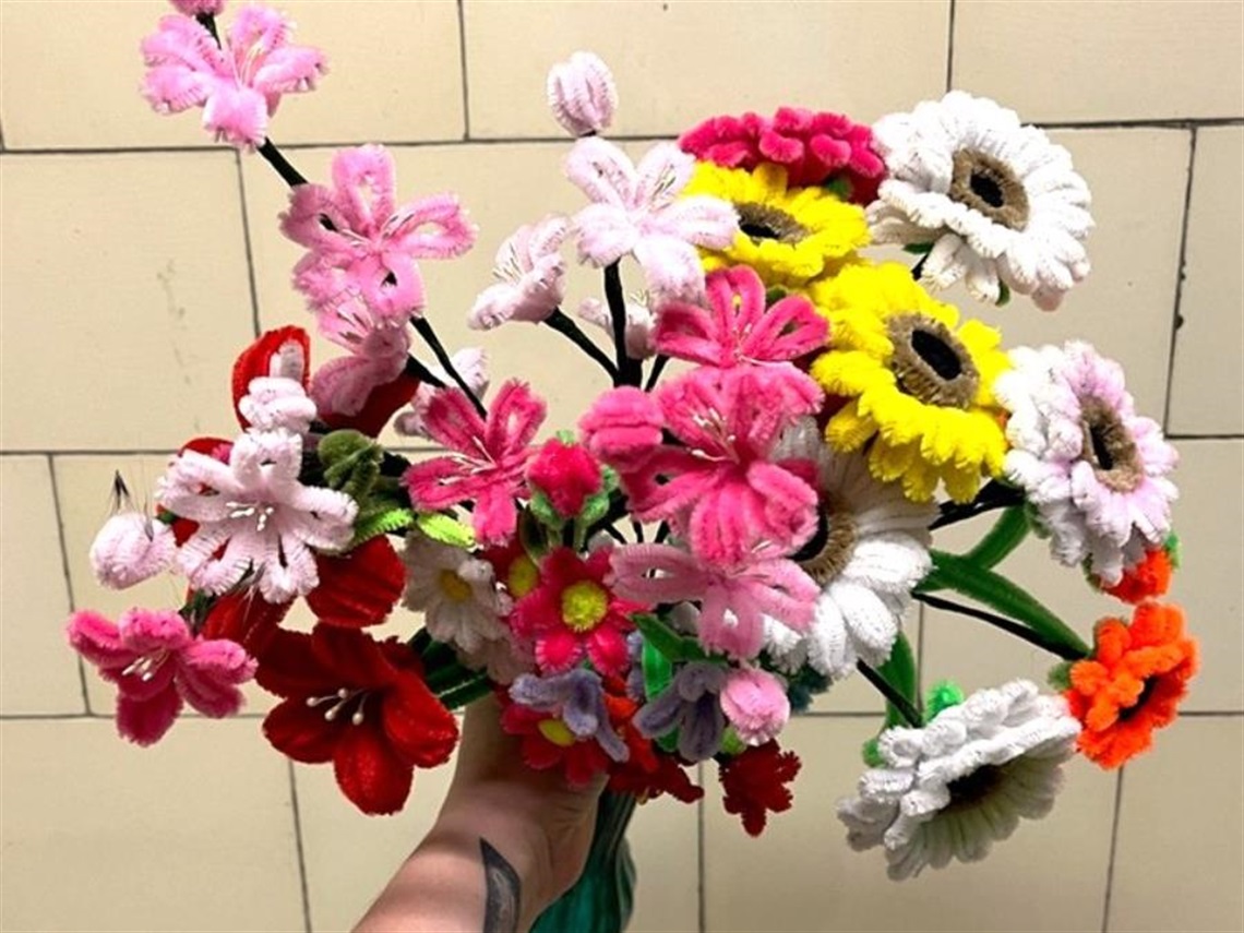 Close up of a bunch of multi-coloured flowers