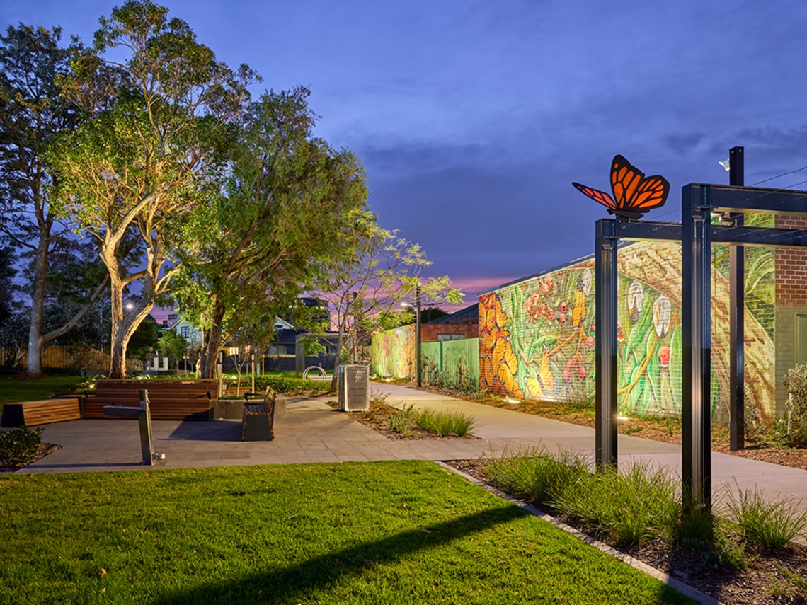 butterfly renewal & the monarchs, Mural by Mike Makatron and sculptures by Damian Vick through Artbox