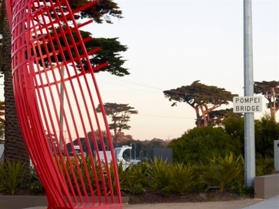 pompei's boat sculpture - public art installation - mordialloc